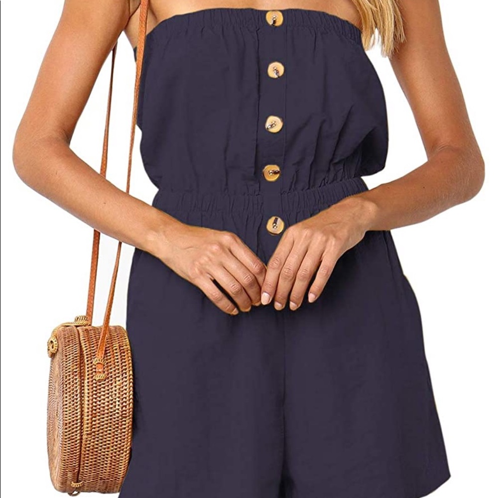 Navy strapless romper